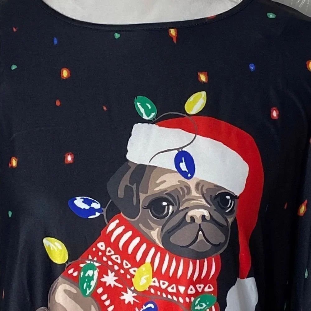 DRESS WORKS Women’s Holiday Print Swing Dress.  “Bah Hum Pug” - Picture 4 of 5